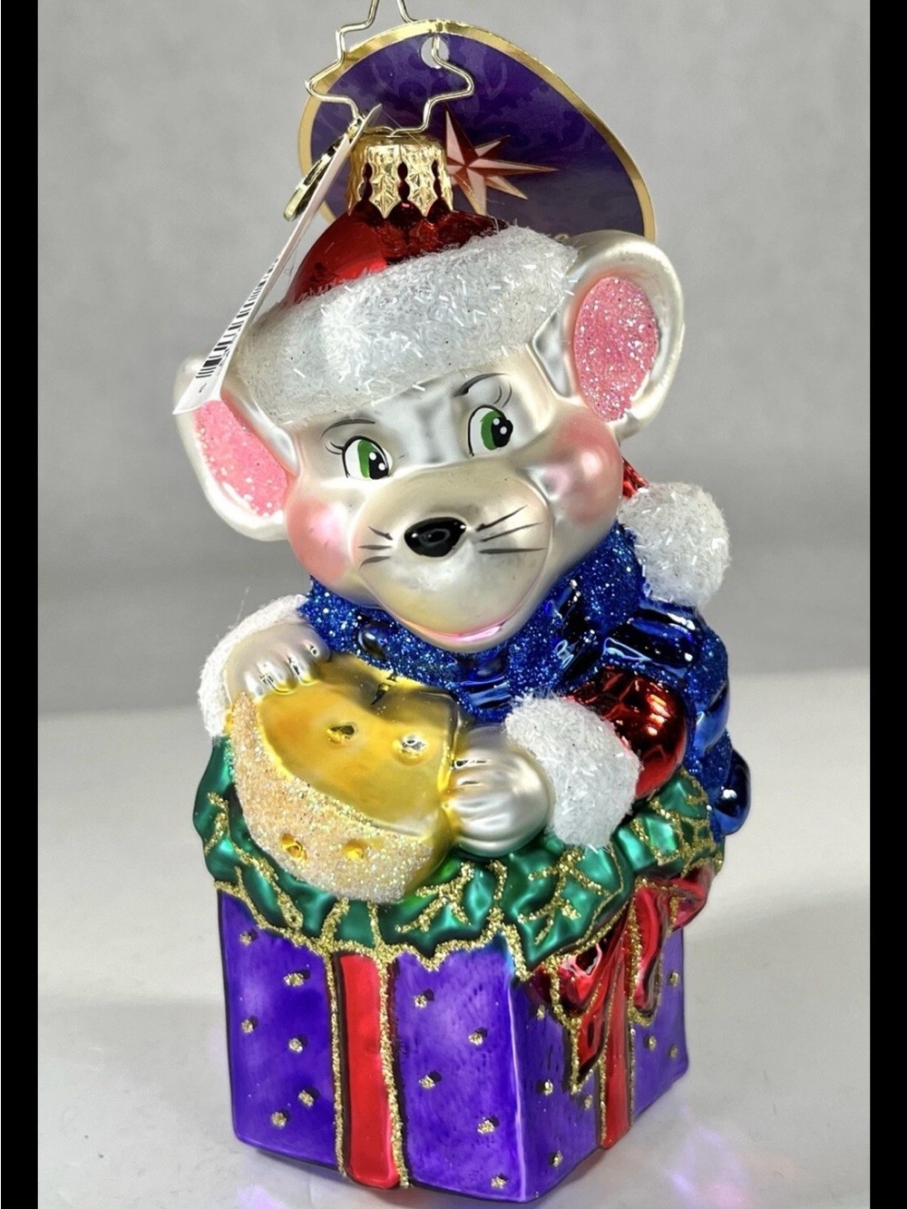 Christopher Radko Max's Snack Pack 1016537 Mouse Glass Christmas Ornament 2013